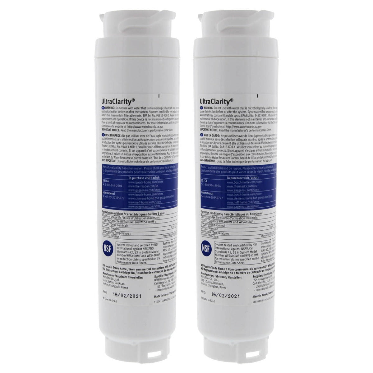 9000 077104 Bosch UltraClarity REPLFLTR10 Refrigerator Water Filter