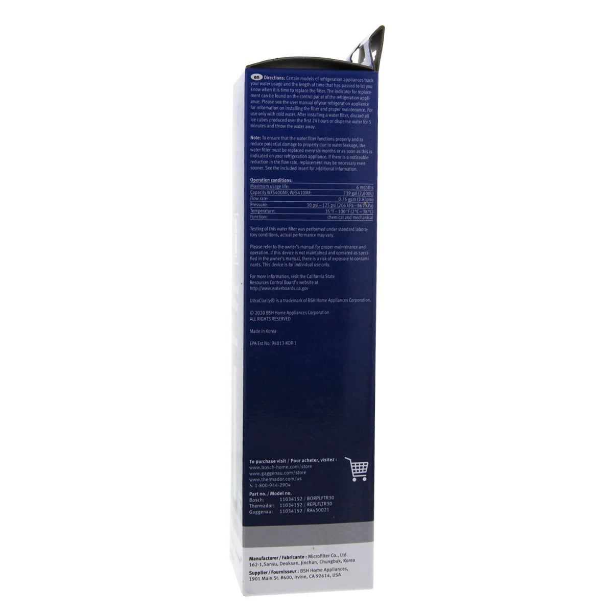 9000 077104 Bosch UltraClarity REPLFLTR10 Refrigerator Water Filter