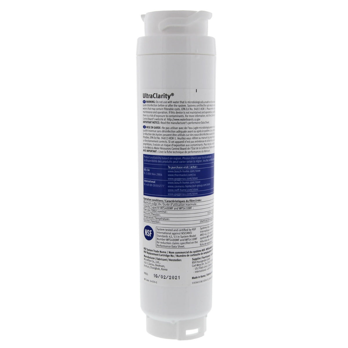 9000 077104 Bosch UltraClarity REPLFLTR10 Refrigerator Water Filter